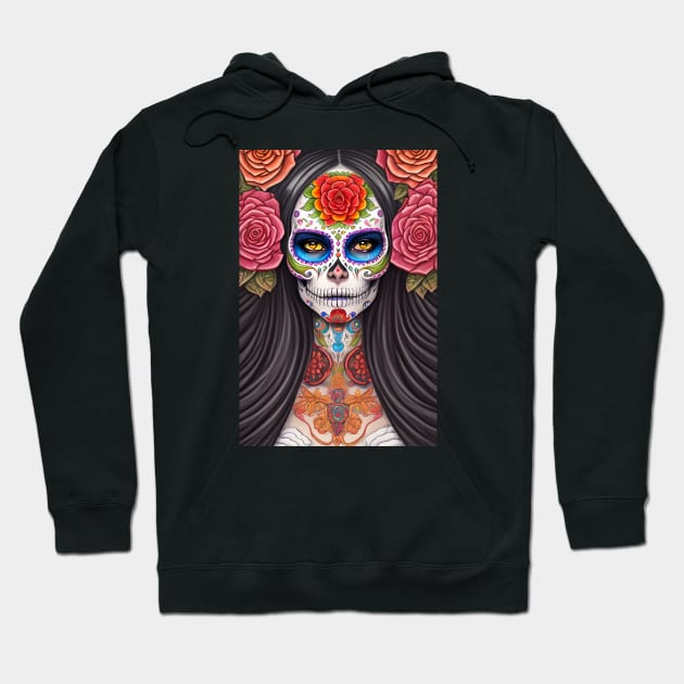 Woman in Sugar Skull Makeup - Mexican Sugar Skull Art Hoodie by ImaginativeInkPOD